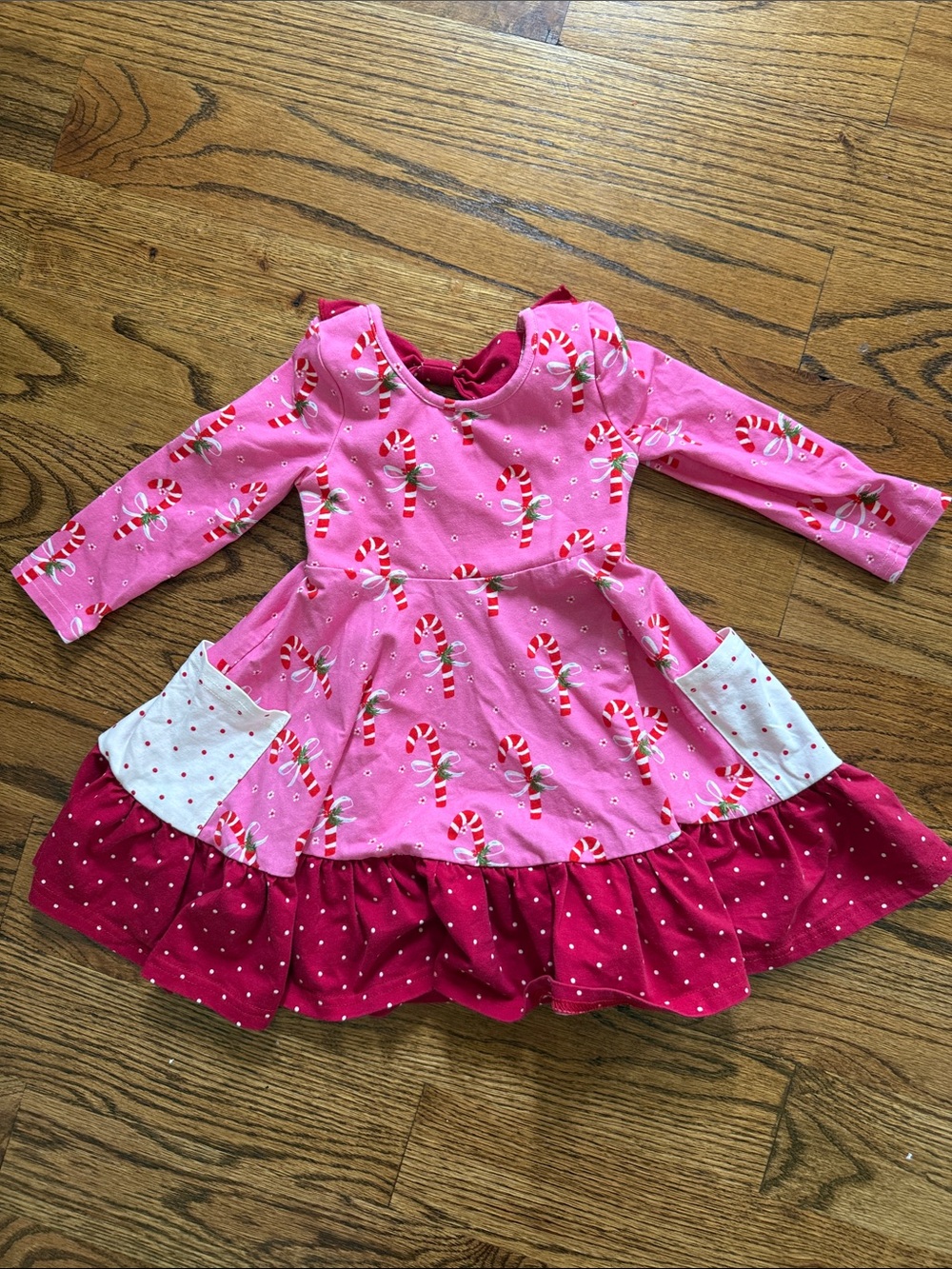 SWEET HONEY CLOTHING CO 2T Girls Pink Candy Cane Holiday twirl Dress